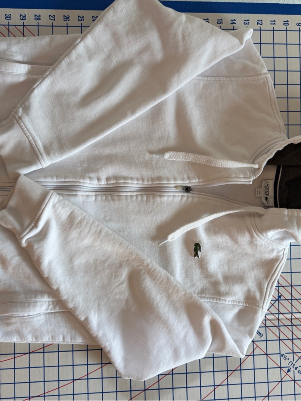 Lacoste White Hoodie with Green Crocodile Logo